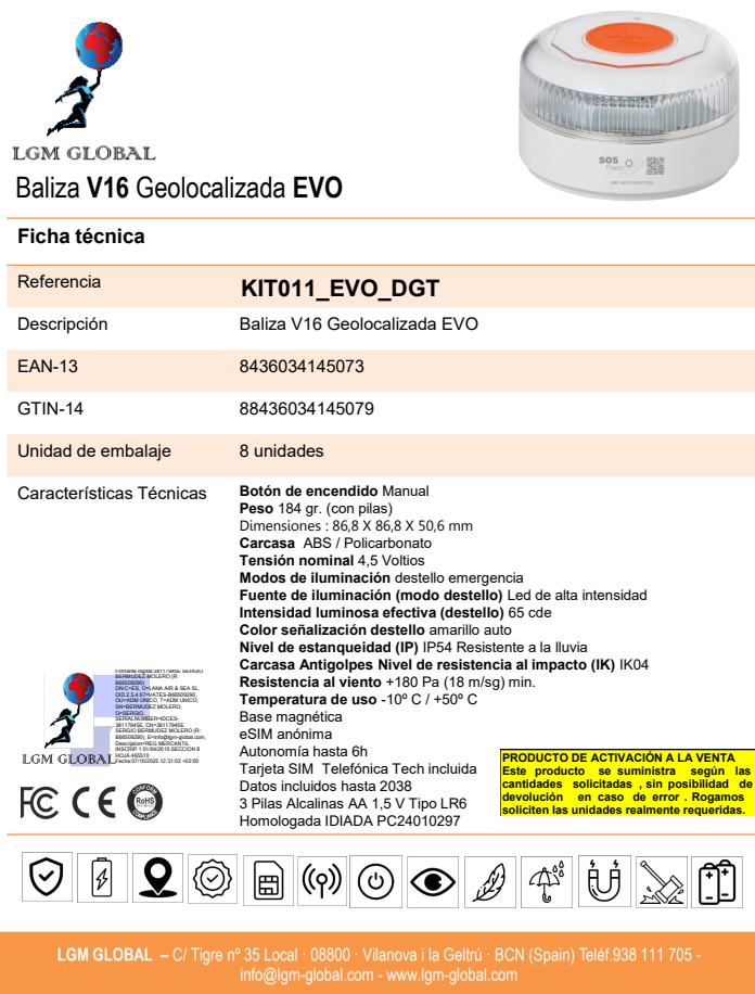 BALIZA DE EMERGENCIA V16 EVO GEOLOCALIZADA (Obligatoria desde 2026)- Conectada con la DGT Homologada (copia)
