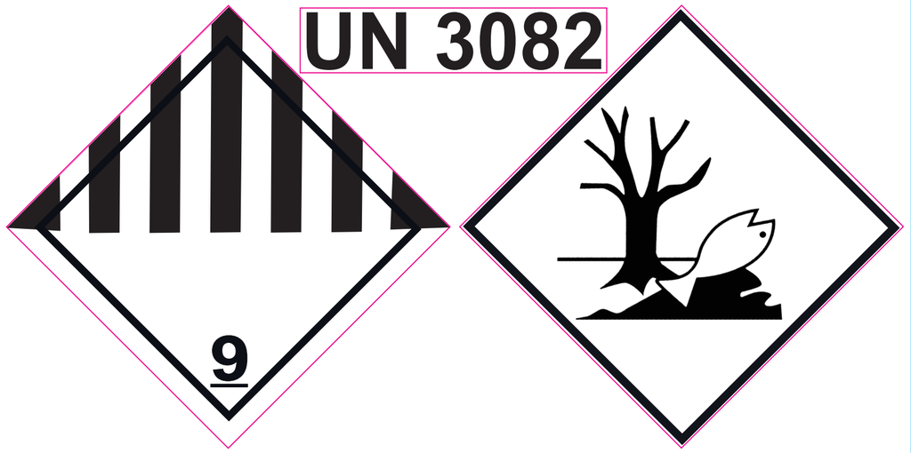 ETIQUETA PLÁSTICA TRANSPARENTE COMBINADA ADR CLASE 9 + MEDIOAMBIENTE + UN 3082 - 150x300 mm- Bobina