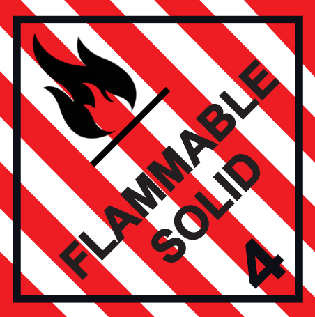 CLASE 4.1 MATERIAS INFLAMABLES ( TEXTO FLAMMABLE SOLID) 250x250mm Bobina 