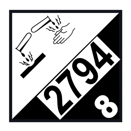 [CL8_300_BOBINA] ETIQUETA CLASE 8 MATERIAS CORROSIVAS + NUMERACIÓN INTERIOR 300x300 mm - BOBINA 