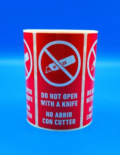 [Eti_cutter_500] ETIQUETA ADHESIVA "NO ABRIR CON CUTTER" - 100x50 mm - Bobina de 500 uds (ok)