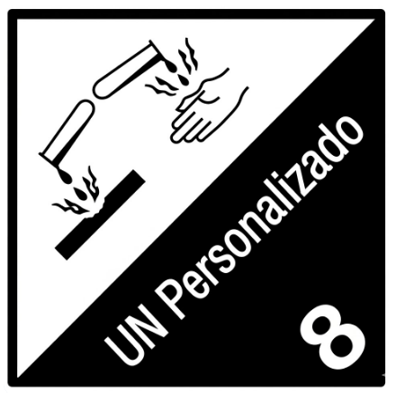 [CLASE 8 TEXTO BLANCO] CLASE 8 MATERIAS CORROSIVAS 100X100 mm + TEXTO BLANCO PERSONALIZADO (UN.....) BOBINA