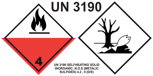 [COMBINADA_CLASE4.2_MEDIOAMBIENTE_UN 3190] ETIQUETA (Papel Adhesivo) COMBINADA ADR CLASE 4.2 + MEDIOAMBIENTE + UN 3190 - 145x300 mm BOBINAS 